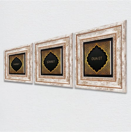 Dua Et, Şükret, Sabret Taş Duvar Tablosu - Çerçeveli Taş Tablo - Dekoratif Duvar Sanatı - Modern Ev ve Ofis Duvar Dekoru T3-31