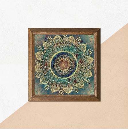 Pinecone Mandala Taş Duvar Tablosu - Ahşap Çerçeveli Taş Tablo - 25x25 cm - Dekoratif Duvar Sanatı - Modern Ev ve Ofis Duvar Dekoru W1-231