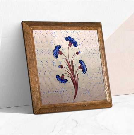 Pinecone Ebru Sanatı Taş Duvar Tablosu Ahşap Çerçeveli Duvar Dekoru Wall Art 25x25cm W1-242