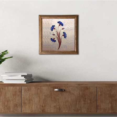 Pinecone Ebru Sanatı Taş Duvar Tablosu Ahşap Çerçeveli Duvar Dekoru Wall Art 25x25cm W1-242