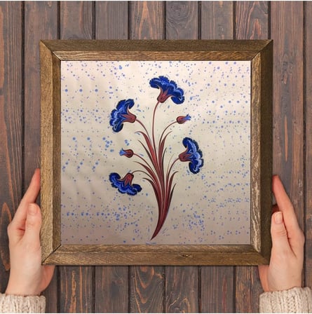 Pinecone Ebru Sanatı Taş Duvar Tablosu Ahşap Çerçeveli Duvar Dekoru Wall Art 25x25cm W1-242