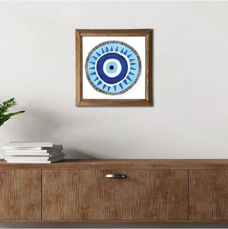 Pinecone Nazar Taş Duvar Tablosu Ahşap Çerçeveli Duvar Dekoru Wall Art 25x25cm W1-245