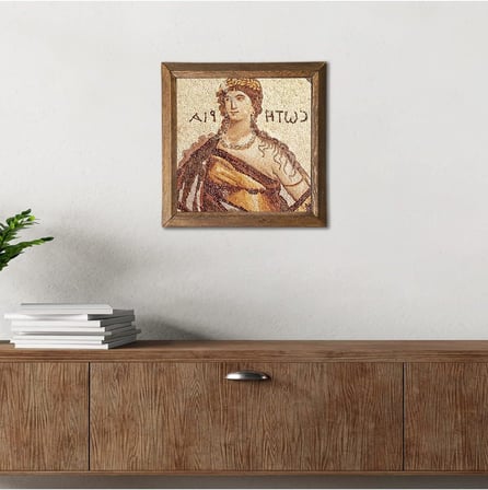 Pinecone Soteria Mozaiği Taş Duvar Tablosu Ahşap Çerçeveli Duvar Dekoru Wall Art 25x25cm W1-74