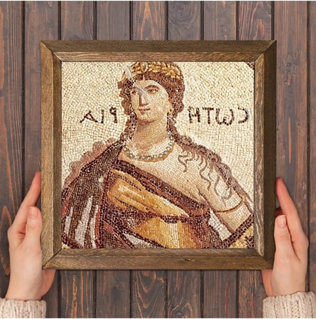 Pinecone Soteria Mozaiği Taş Duvar Tablosu Ahşap Çerçeveli Duvar Dekoru Wall Art 25x25cm W1-74