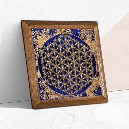 Pinecone Yaşam Çiçeği Taş Duvar Tablosu - Ahşap Çerçeveli Taş Tablo - 25x25 cm - Dekoratif Duvar Sanatı - Modern Ev ve Ofis Duvar Dekoru W1-173