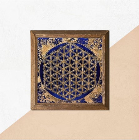 Pinecone Yaşam Çiçeği Taş Duvar Tablosu - Ahşap Çerçeveli Taş Tablo - 25x25 cm - Dekoratif Duvar Sanatı - Modern Ev ve Ofis Duvar Dekoru W1-173