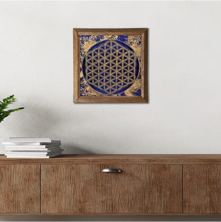 Pinecone Yaşam Çiçeği Taş Duvar Tablosu - Ahşap Çerçeveli Taş Tablo - 25x25 cm - Dekoratif Duvar Sanatı - Modern Ev ve Ofis Duvar Dekoru W1-173