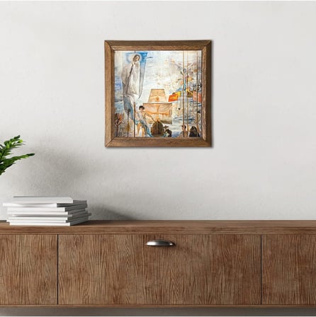 Pinecone Salvador Dalí Amerika’nın Kristof Kolomb Tarafından Keşfi Taş Duvar Tablosu Ahşap Çerçeveli Duvar Dekoru Wall Art 25x25cm W1-305