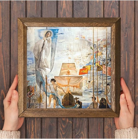Pinecone Salvador Dalí Amerika’nın Kristof Kolomb Tarafından Keşfi Taş Duvar Tablosu Ahşap Çerçeveli Duvar Dekoru Wall Art 25x25cm W1-305