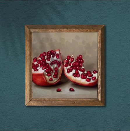 Pinecone Nar Taş Duvar Tablosu - Ahşap Çerçeveli Taş Tablo - 25x25 cm - Dekoratif Duvar Sanatı - Modern Ev ve Ofis Duvar Dekoru W1-04