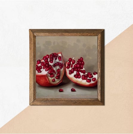Pinecone Nar Taş Duvar Tablosu - Ahşap Çerçeveli Taş Tablo - 25x25 cm - Dekoratif Duvar Sanatı - Modern Ev ve Ofis Duvar Dekoru W1-04