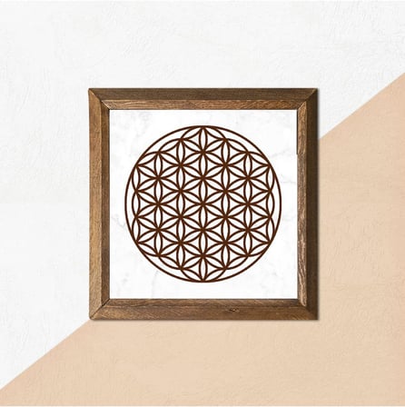 Pinecone Yaşam Çiçeği Taş Duvar Tablosu - Ahşap Çerçeveli Taş Tablo - 25x25 cm - Dekoratif Duvar Sanatı - Modern Ev ve Ofis Duvar Dekoru W1-176