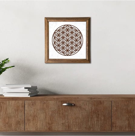Pinecone Yaşam Çiçeği Taş Duvar Tablosu - Ahşap Çerçeveli Taş Tablo - 25x25 cm - Dekoratif Duvar Sanatı - Modern Ev ve Ofis Duvar Dekoru W1-176