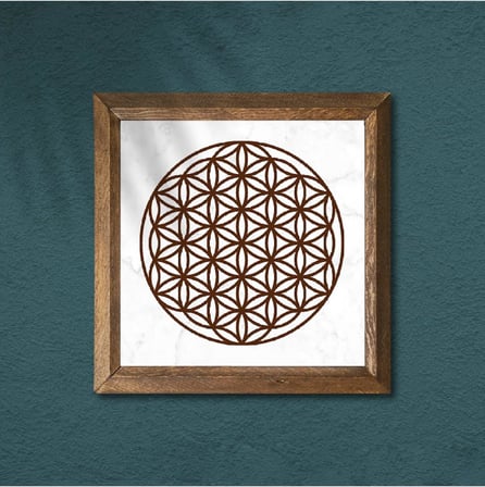 Pinecone Yaşam Çiçeği Taş Duvar Tablosu - Ahşap Çerçeveli Taş Tablo - 25x25 cm - Dekoratif Duvar Sanatı - Modern Ev ve Ofis Duvar Dekoru W1-176