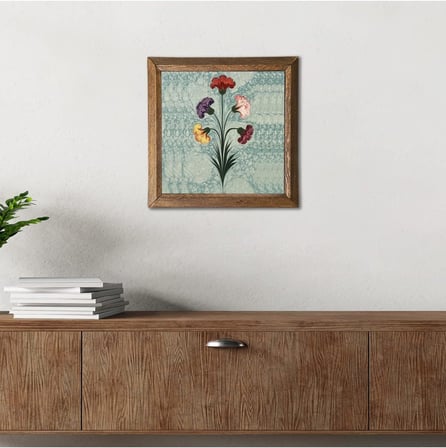 Pinecone Ebru Sanatı Taş Duvar Tablosu Ahşap Çerçeveli Duvar Dekoru Wall Art 25x25cm W1-243