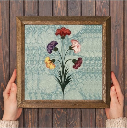 Pinecone Ebru Sanatı Taş Duvar Tablosu Ahşap Çerçeveli Duvar Dekoru Wall Art 25x25cm W1-243