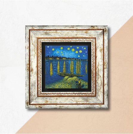 Van Gogh Ren Nehri’nde Yıldızlı Bir Gece Taş Duvar Tablosu - Çerçeveli Taş Tablo - Dekoratif Duvar Sanatı - Modern Ev ve Ofis Duvar Dekoru K1-293