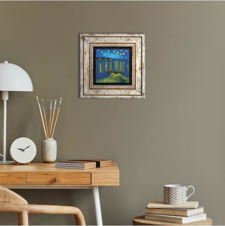 Van Gogh Ren Nehri’nde Yıldızlı Bir Gece Taş Duvar Tablosu - Çerçeveli Taş Tablo - Dekoratif Duvar Sanatı - Modern Ev ve Ofis Duvar Dekoru K1-293