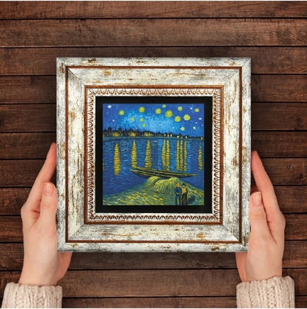 Van Gogh Ren Nehri’nde Yıldızlı Bir Gece Taş Duvar Tablosu - Çerçeveli Taş Tablo - Dekoratif Duvar Sanatı - Modern Ev ve Ofis Duvar Dekoru K1-293