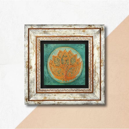 Lotus Çiçeği Taş Duvar Tablosu - Çerçeveli Taş Tablo - Dekoratif Duvar Sanatı - Modern Ev ve Ofis Duvar Dekoru K1-189