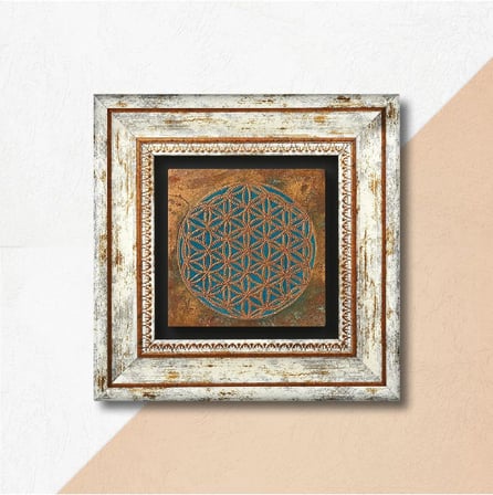 Yaşam Çiçeği Taş Duvar Tablosu - Çerçeveli Taş Tablo - Dekoratif Duvar Sanatı - Modern Ev ve Ofis Duvar Dekoru K1-317