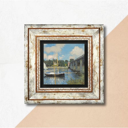 Claude Monet Argenteuil'de Köprü Taş Duvar Tablosu - Çerçeveli Taş Tablo - Dekoratif Duvar Sanatı - Modern Ev ve Ofis Duvar Dekoru T1-248
