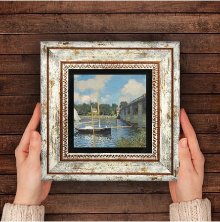 Claude Monet Argenteuil'de Köprü Taş Duvar Tablosu - Çerçeveli Taş Tablo - Dekoratif Duvar Sanatı - Modern Ev ve Ofis Duvar Dekoru T1-248