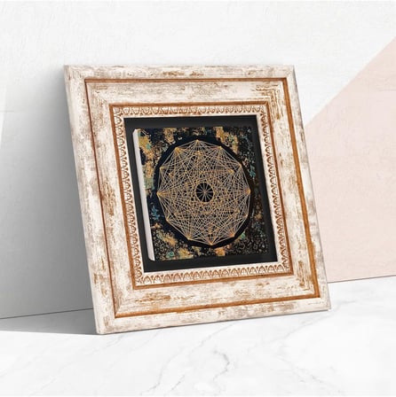 Sri Yantra Taş Duvar Tablosu - Çerçeveli Taş Tablo - Dekoratif Duvar Sanatı - Modern Ev ve Ofis Duvar Dekoru T1-191