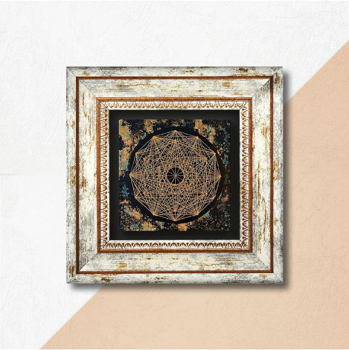 Sri Yantra Taş Duvar Tablosu - Çerçeveli Taş Tablo - Dekoratif Duvar Sanatı - Modern Ev ve Ofis Duvar Dekoru T1-191