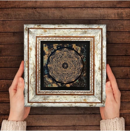 Sri Yantra Taş Duvar Tablosu - Çerçeveli Taş Tablo - Dekoratif Duvar Sanatı - Modern Ev ve Ofis Duvar Dekoru T1-191