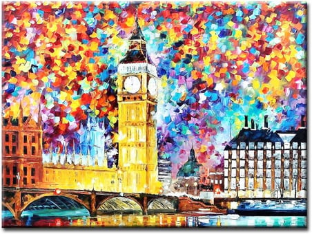 Renkli Dekoratif Big Ben Tarihi Londra Saat Kulesi Tablosu. Duvar Panoları: New York Retro Soyut Klasik Klimt Van Gogh Atatürk 50x35 no-7461