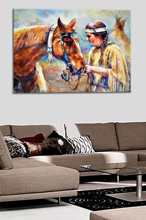 Talya Dekoratif Kanva Tablo Kızılderili ve At. Diğer Temalar: Soyut Klasik Rönesans Klimt Van Gogh Aivazovsky manzara deniz gemi yelkenli melek kuş Vintage 50x35 no-4824