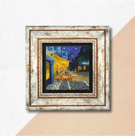 Van Gogh Kafe Terasta Gece Taş Duvar Tablosu - Çerçeveli Taş Tablo - Dekoratif Duvar Sanatı - Modern Ev ve Ofis Duvar Dekoru T1-279