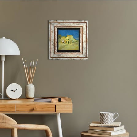 Van Gogh Sarı Ev Taş Duvar Tablosu - Çerçeveli Taş Tablo - Dekoratif Duvar Sanatı - Modern Ev ve Ofis Duvar Dekoru T1-295