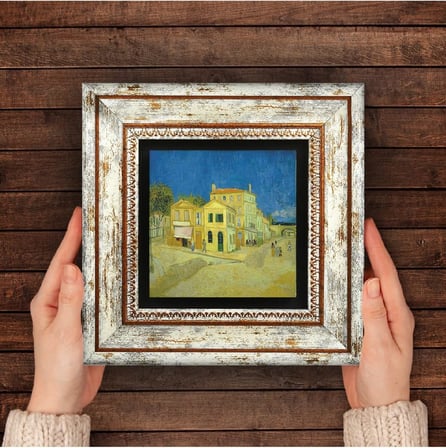 Van Gogh Sarı Ev Taş Duvar Tablosu - Çerçeveli Taş Tablo - Dekoratif Duvar Sanatı - Modern Ev ve Ofis Duvar Dekoru T1-295