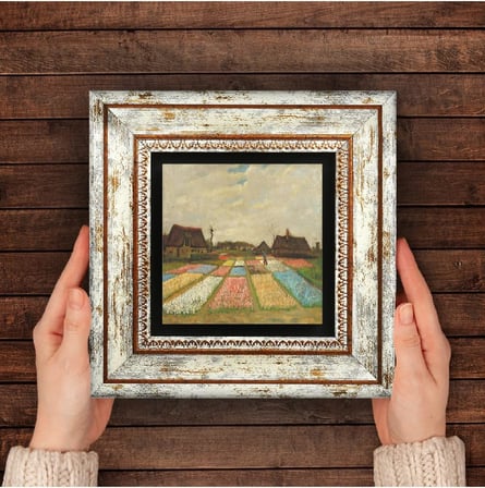 Van Gogh Hollanda'da Lale Tarlaları Taş Duvar Tablosu - Çerçeveli Taş Tablo - Dekoratif Duvar Sanatı - Modern Ev ve Ofis Duvar Dekoru T1-282