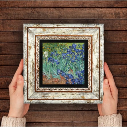 Van Gogh İrisler Taş Duvar Tablosu - Çerçeveli Taş Tablo - Dekoratif Duvar Sanatı - Modern Ev ve Ofis Duvar Dekoru T1-66