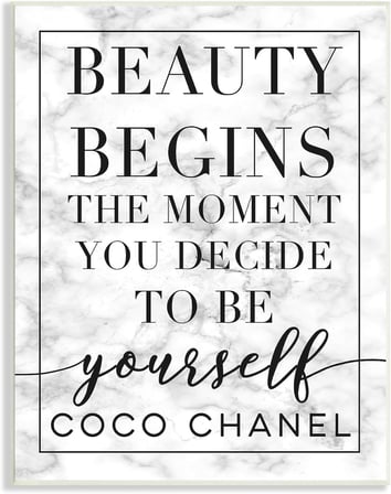 Beauty Begins Once You Decide to Be Yourself Beyaz Mermer Tipografi, Daphne Polselli Wall Art Tasarımı 10 x 15, Siyah