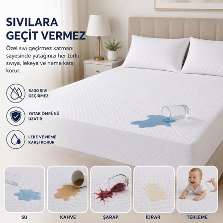 Sıvı Geçirmez Fitted Yatak Koruyucu Alez – Tek Kişilik 100x200 cm + 30 cm – Lastikli Geçmeli, Yıkanabilir, Leke Tutmayan Yatak Koruma Örtüsü – Beyaz