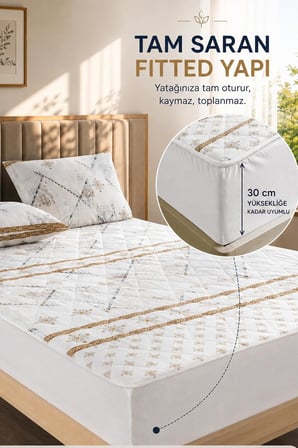 Veluna Desenli Sıvı Geçirmez Kapitone Fitted Alez ve Yastık Kılıfı Seti Özel Kutulu Gönderim (100 x 200)