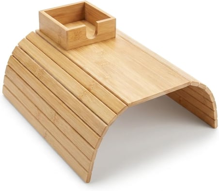 Bambu Koltuk Kenarı Tepsisi Ve Organizer - Katlanabilir Bölmeli Ahşap Kanepe Yanı Sehpa, Bardaklık Ve Kumandalık (41 X 33.5 X 4.5 Cm)