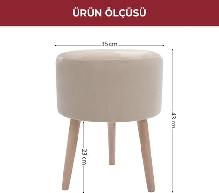 Ahşap Ayaklı Makyaj Masası Pufu - Dekoratif Tabure, Şönil Kumaş Antre ve Salon Puf Koltuk-Çok Renkli