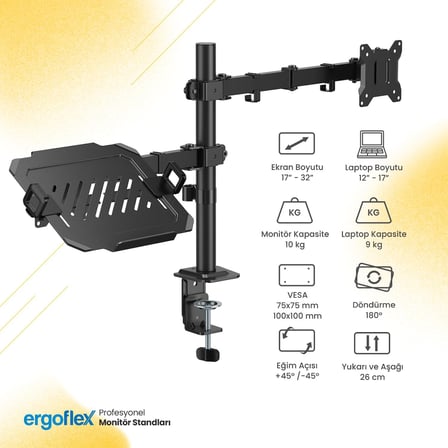 A74L Çift Kol Profosyonel 17"-32" Monitör Tutucu ve Laptop Standı