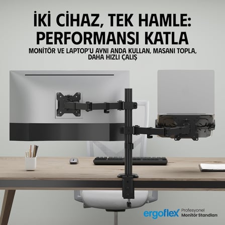 A74L Çift Kol Profosyonel 17"-32" Monitör Tutucu ve Laptop Standı
