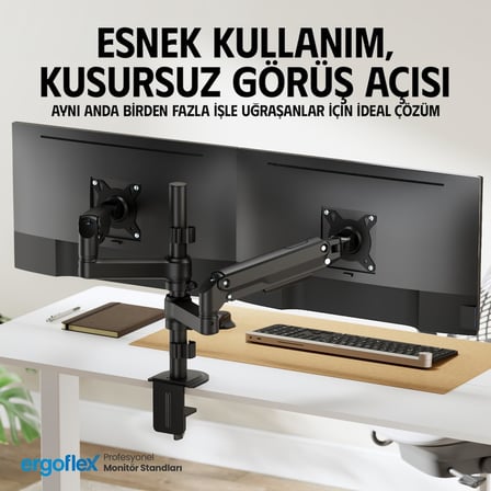 EF S16 Çift Kol 17-32 inch Uyumlu Amortisörlü 2-9 kg Monitör Standı 2026 Versiyon