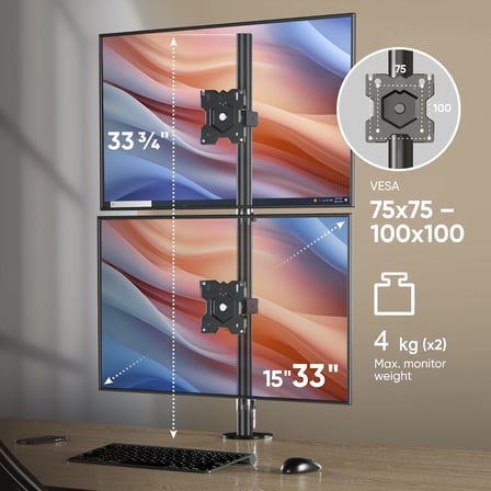Masa Üstü Çift Monitör Standı, 15" - 33" Uyumlu, VESA, Z002