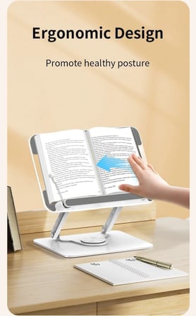 Tablet ve Kitap Okuma Standı – 360° Döner Ayarlanabilir Katlanabilir Masaüstü Tutucu, Ergonomik Tasarım, Sağlam Alüminyum Alaşım, Ev ve Ofis Kullanımı İçin Evrensel Tablet Desteği | L111