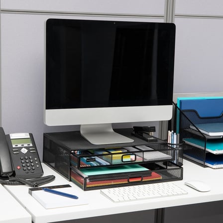 Ağ Koleksiyonu, 2 Çekmeceli Dosya Depolamalı Monitör Standı, Masa Düzenleyici, Metal Örgü, Çok Amaçlı, 15,75 inç U x 11,75 inç G x 4,5 inç Y, Siyah