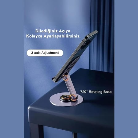 360° Döner Metal Telefon ve Tablet Tutucu Stand, Katlanabilir Teleskopik, Silikon Pedli, Kaymaz Tabanlı, Ev Ofis Seyahat İçin Pratik Çözüm