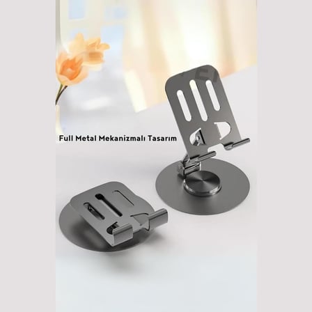 360° Döner Metal Telefon ve Tablet Tutucu Stand, Katlanabilir Teleskopik, Silikon Pedli, Kaymaz Tabanlı, Ev Ofis Seyahat İçin Pratik Çözüm